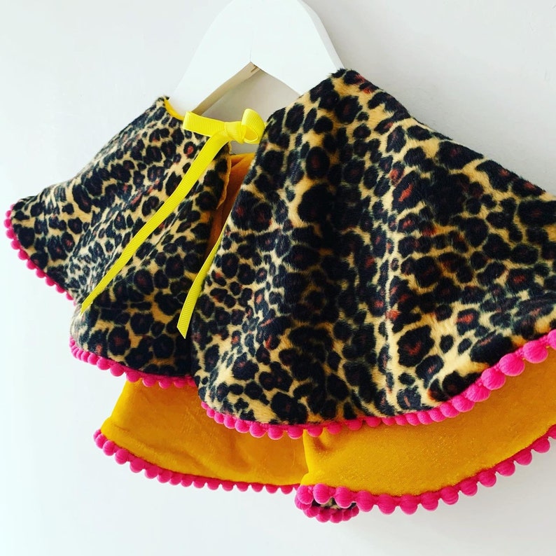 Animal Print Cape Faux Fur Cape, SIZES BABY - ADULT Kids Costume Dress Up Leopard Print And Plush Velvet Cape Kids Fancy Dress