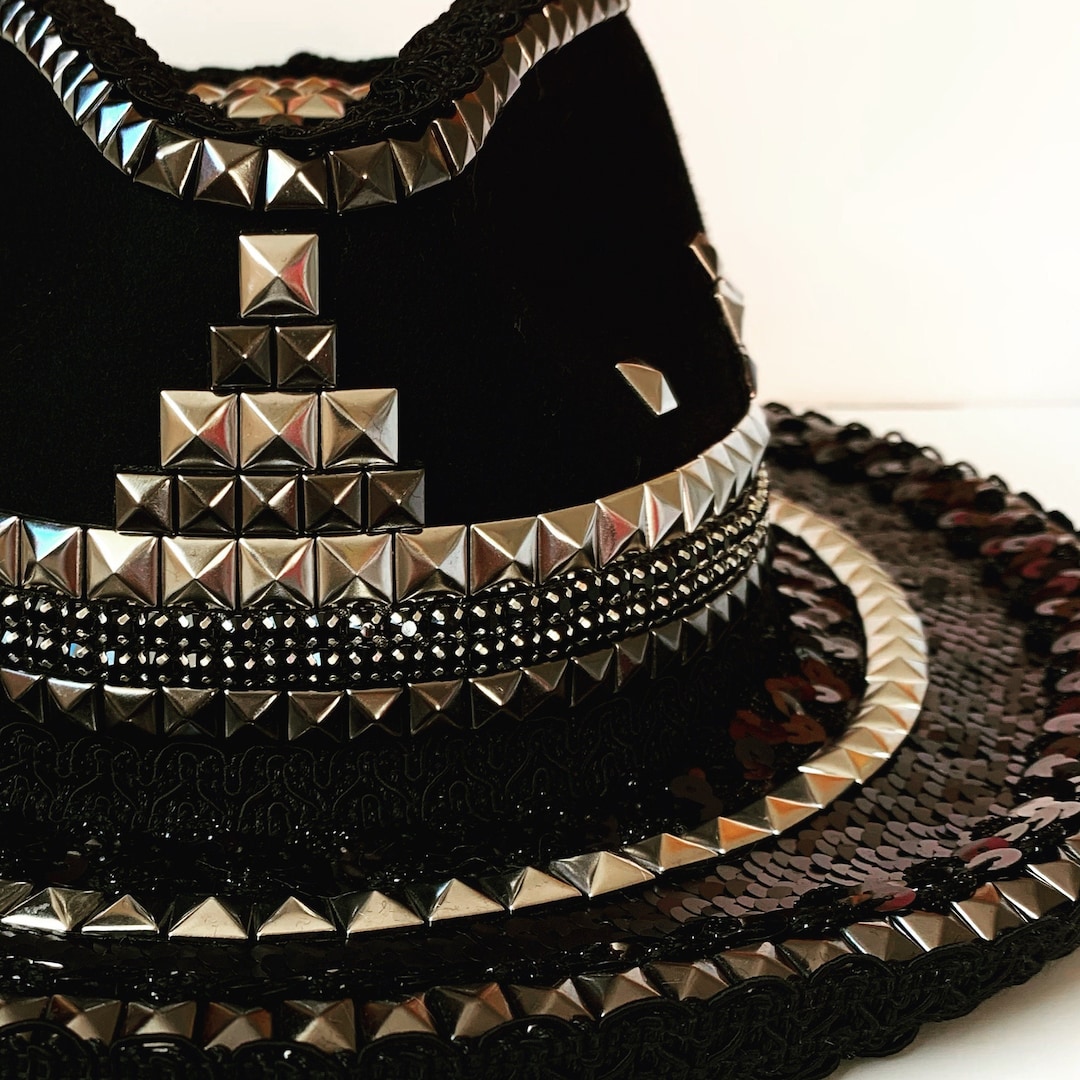 Black Studded Fedora Hat Luxury Fedora Hat Festival Fedora Etsy