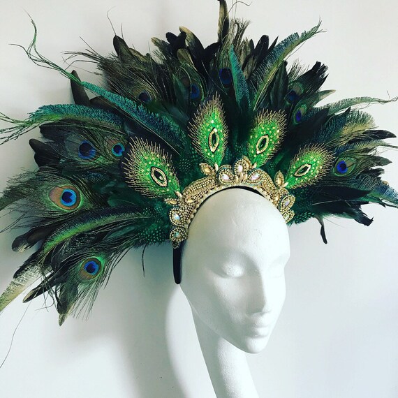 Peacock feather festival headdress 