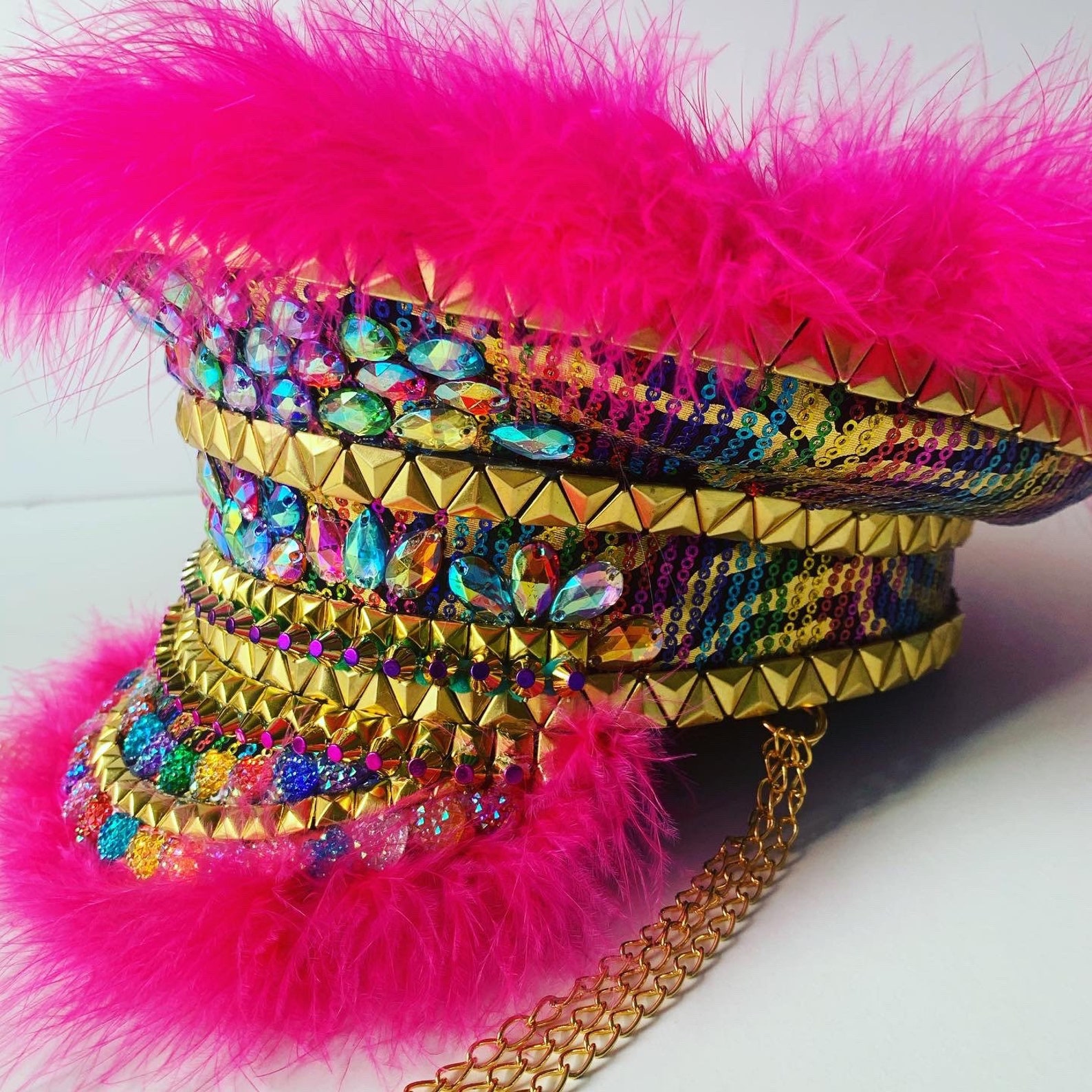 Rainbow Rhinestone Embellished Captains Hat Embellished Etsy