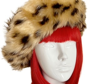 Cheetah Print Faux Fur Slouchy Beret, Faux Fur Beret, Festival Headwear, Rave Wear, Oversized Beret