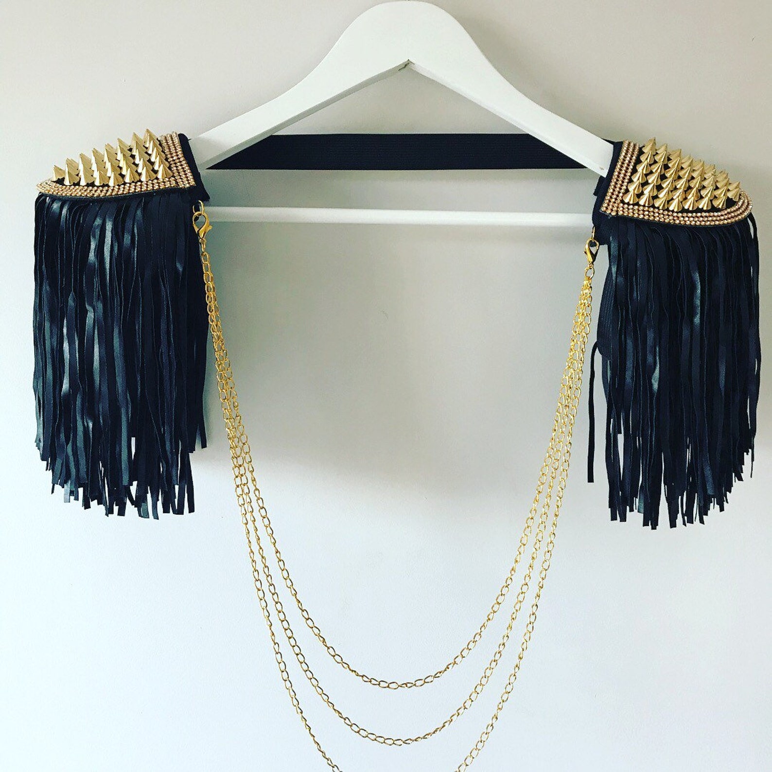 Black Faux Leather Tassel and Studded Epaulettes Leather Etsy Hong Kong