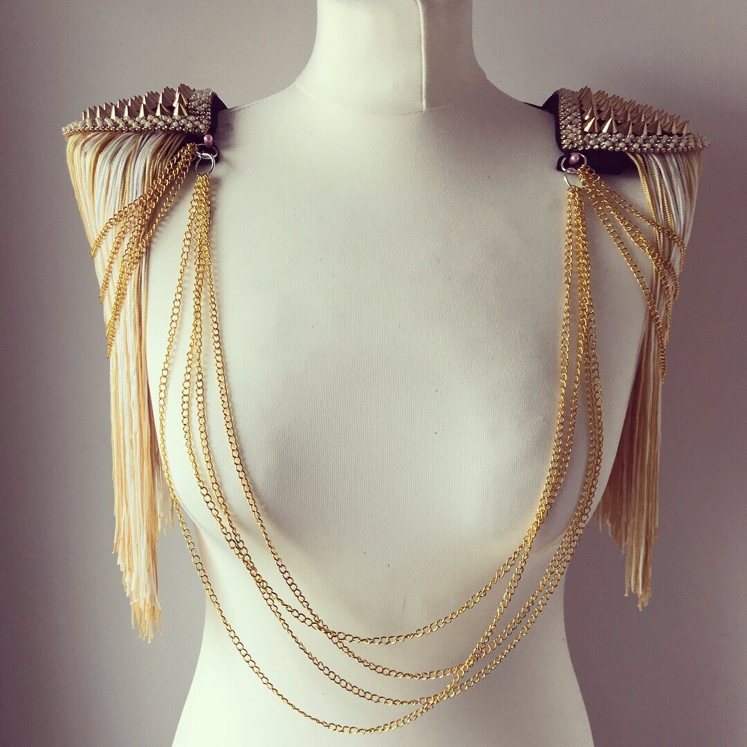 Gold studded tassel festival epaulettes tassel shoulder pads Etsy