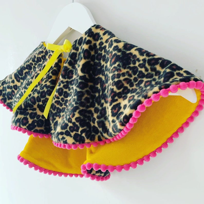 Animal Print Cape Faux Fur Cape, SIZES BABY - ADULT Kids Costume Dress Up Leopard Print And Plush Velvet Cape Kids Fancy Dress