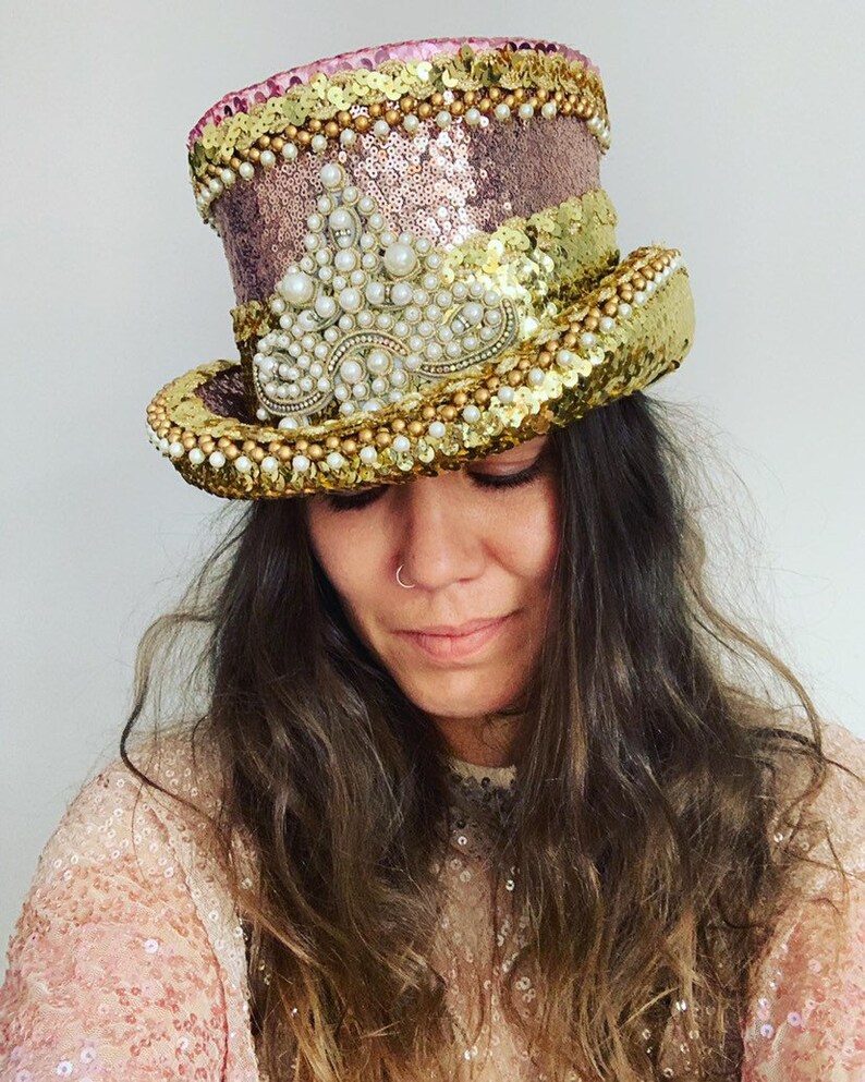 Luxury Rose Gold Sequin Top Hat Fancy Dress Top Hat Sequin Etsy