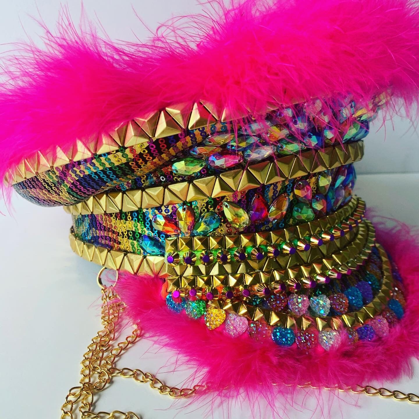 Rainbow Rhinestone Embellished Captains Hat Embellished Etsy UK