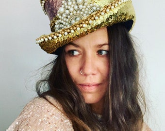 Luxury Rose Gold Sequin Top Hat Fancy 