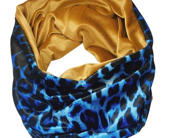 Midnight Blue Leopard Print Snood, Plush Velvet Snood, Festival Snood, Velvet Snood, Infinity Scarf, Christmas Gift Idea, Stocking Filler