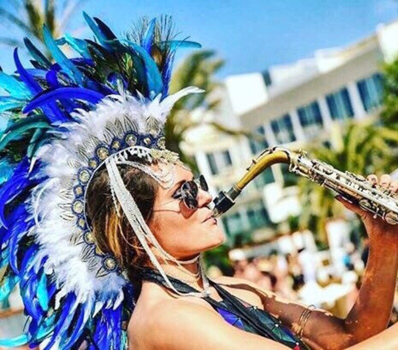 Turquoise peacock feather mohawk, feather headdress, burning man headdress, peacock feather headdress, feather mohawk, festival clothing image 1