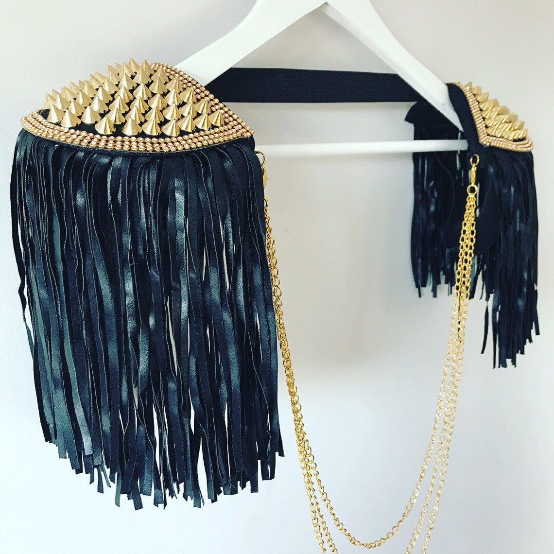 Black Faux Leather Tassel and Studded Epaulettes Leather Etsy Hong Kong