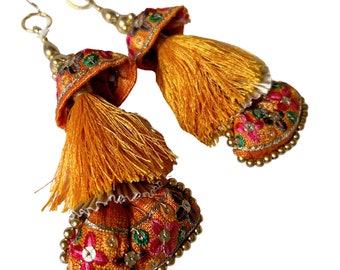 Bohemian Orange Tassel Earrings, Costume Earrings, Festival Earrings, Festival Jewellery, Bohemian Jewellery