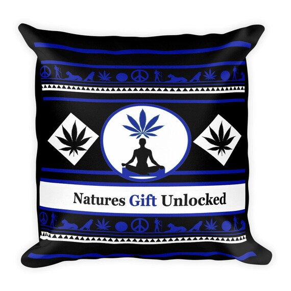 Black And Blue Pillow Featuring A Weed Leaf Stoner Decor Etsy