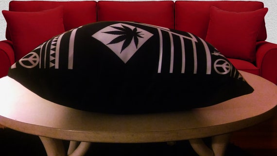 Black White Pillow Cool Weed Art Stoner Room Deocr