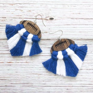 2 Color Football Earrings | Macrame Earrings | Macrame and Wood Earrings | Handmade Earrings