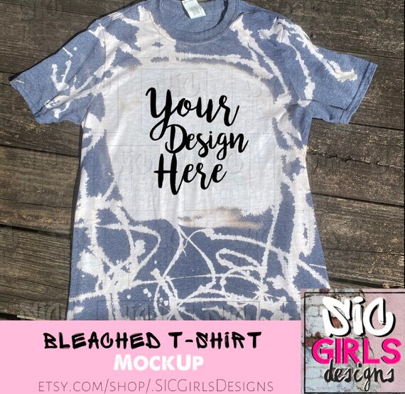 Download Bleached T Shirt Mock Up Gildan Softstyle Heather Navy Etsy