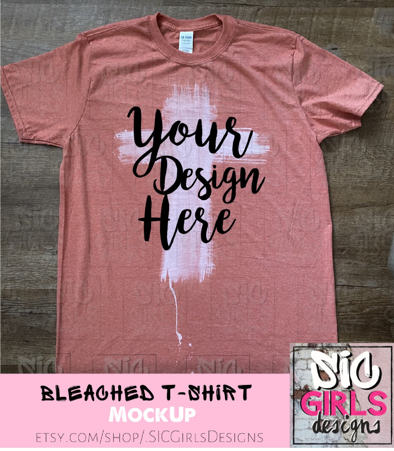 Download Bleached T Shirt Mock Up Gildan Softstyle Heather Bronze Etsy