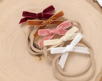 Baby Girl Bow Headband, Velvet Baby Headbands, Newborn Headbands, Neutral colors Velvet Hair Bows, Small Baby Bows, Toddler Mini Velvet Bows