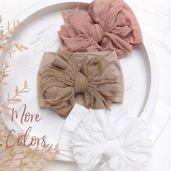 Big Ruffle Bow Nylon Headband, Baby Girl Headwrap