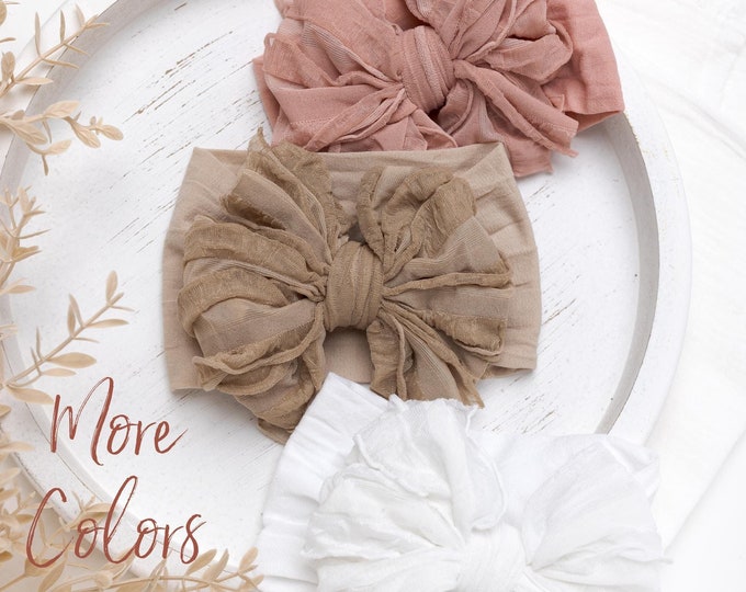 Big Ruffle Bow Nylon Headband, Baby Girl Headwrap
