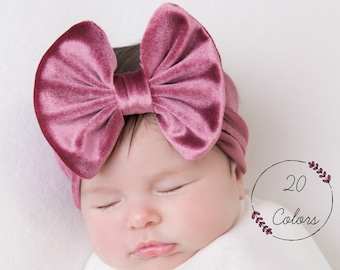 Christmas Velvet Baby Headband, Big Bow, Newborn Hair Bow