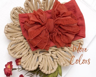 Big Ruffle Bow Baby Headband, Soft Nylon Turban