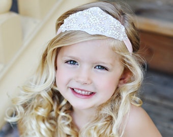 Crystal Rhinestone Flower Girl Headband, Baby Girl Hair Accessory