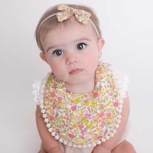 Reversible Baby Bibs, Bib Headband Set, Vintage Flower Baby Bibs ,Baby Girl Bib SET, Newborn Baby Girl Gift Set, Cotton bib, Baby Headbands image 2