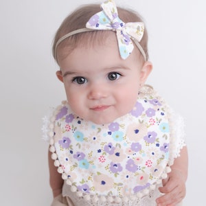 Reversible Baby Bibs, Bib Headband Set, Vintage Flower Baby Bibs ,Baby Girl Bib SET, Newborn Baby Girl Gift Set, Cotton bib, Baby Headbands image 3