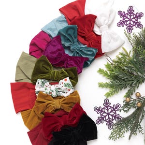Velvet Baby Bow Headband, Christmas Hair Bow, Soft Nylon Headwrap