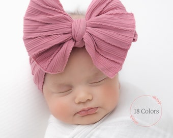 Big Bow Cable Knit Baby Headband, Soft Stretchy Nylon Band, Newborn Girl Gift