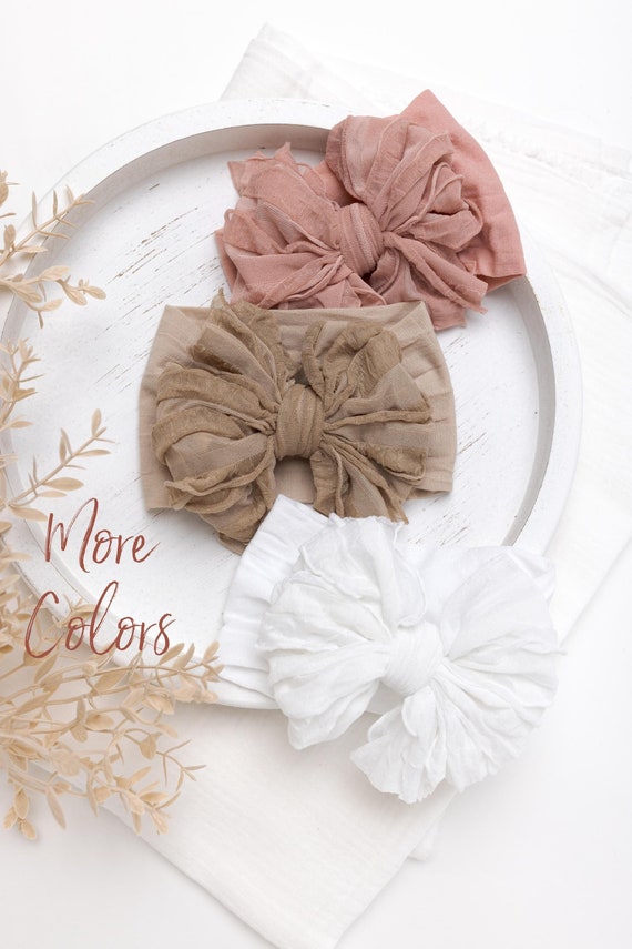 Big Ruffle Bow Nylon Headband, Baby Girl Headwrap