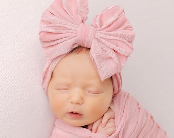 Oversized Ruffle Bow Baby Headband, Soft Stretchy Infant Turban