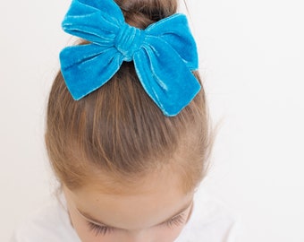 Velvet Hair Bow, 5" Big Bow Clip, Girls Accessories