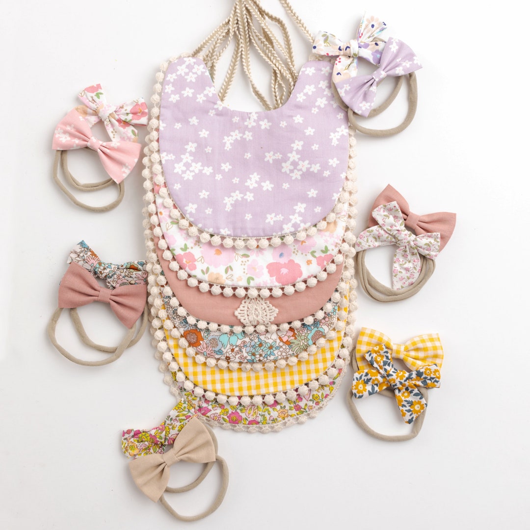 Reversible Baby Bibs, Bib Headband Set, Vintage Flower Baby Bibs ,baby