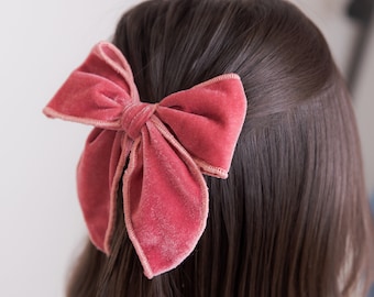 FABLE Velvet Hair Bow, Baby Girl Clip or Headband