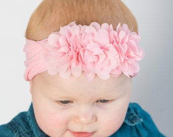 Baby Girl Headbands, Newborn Baby Bows, Baby Girl Headwraps, Toddler Turban Nylon , FLOWER TRIO Baby Headband, Toddler Hair Bows, Head Wrap