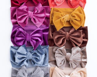Baby Girl Headband, Velvet Hair Bows, Red  Big Bow Headband, Baby Girl Turban, Girls Hair Bows, Christmas Newborn Headband,  NL