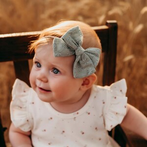 Baby Headband, Baby Girl Bows, Newborn Girl Headbands, Toddler Hair Clips, Neutral Colors Baby Hair Bows, Nylon Headband, Baby Bow Headband image 2