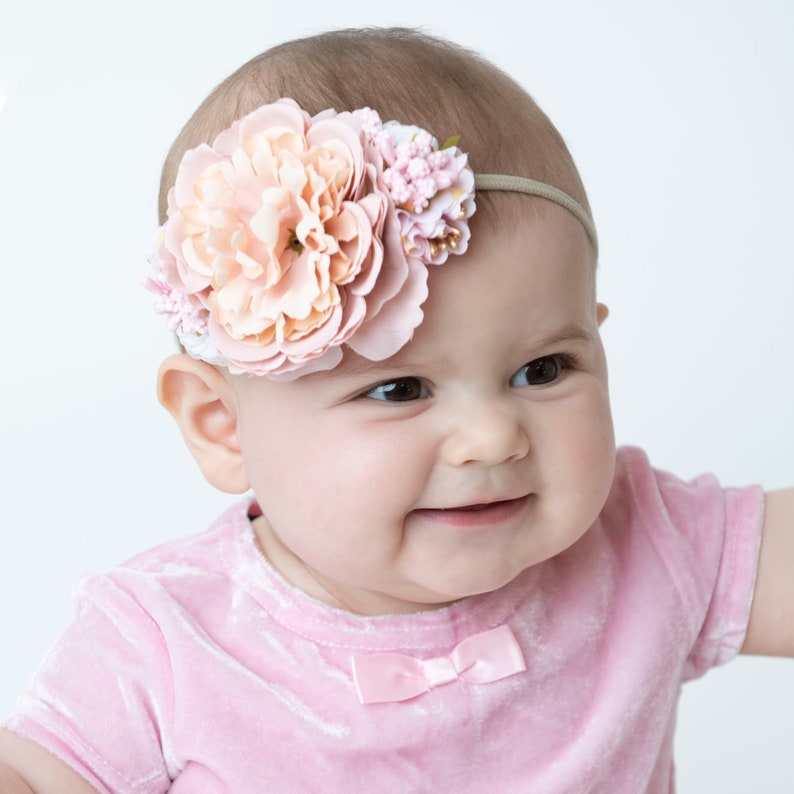 POCKET Baby Headband, Flower Headband, Floral Baby Headband, Baby Girl Bow, Newborn Headband, Toddler Headband, Photo Prop Headband image 3