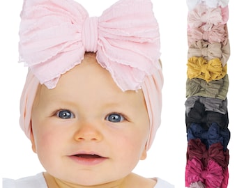 Big Ruffle Bow Nylon headband, baby headbands, newborn headband, one size fits ALL, baby headwrap, baby turban, wide nylon big bow