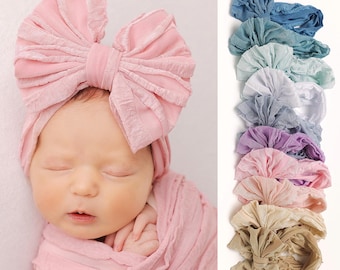 Big Bow Baby Headbands, Baby Girl Headbands, Newborn Bow Headband, Toddler Hair Bows, Infant Oversized Ruffle Bows, Baby Girl Turban, Gift.