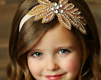 Gold Headband, Rhinestone Headband, Flower Girl Headband, Crystal Headband, Girl Flower Headband, Headband Baby Girl, Girl Hair Accessory