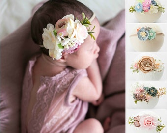 Diadema de bebé BOLSILLO, Diadema de flores, Diadema de bebé floral, Arco de niña, Diadema de recién nacido, Diadema de niño pequeño, Diadema de utilería fotográfica