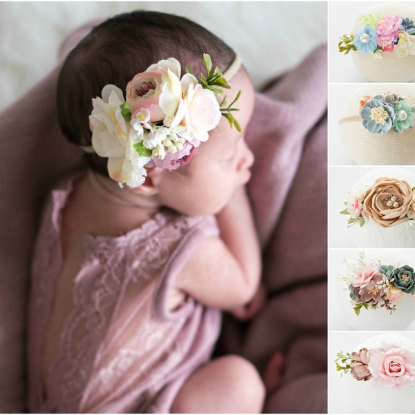 POCKET Baby Stirnband, Blumen Stirnband, Floral Baby Stirnband, Baby Mädchen Schleife, Neugeborene Stirnband, Kleinkind Stirnband, Foto Prop Stirnband