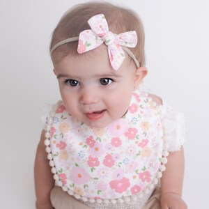 Reversible Baby Bibs, Bib Headband Set, Vintage Flower Baby Bibs ,Baby Girl Bib SET, Newborn Baby Girl Gift Set, Cotton bib, Baby Headbands image 10