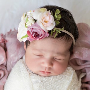 POCKET Baby Headband, Flower Headband, Floral Baby Headband, Baby Girl Bow, Newborn Headband, Toddler Headband, Photo Prop Headband image 2