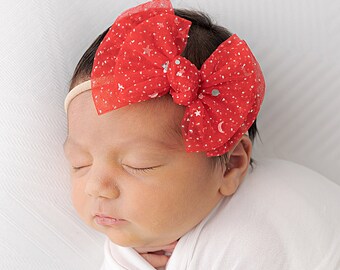 Baby Tulle Bow Headband, Double Star, Newborn Nylon Headband