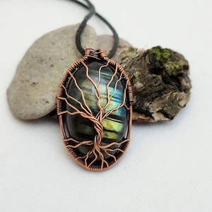 Tree of Life Pendant Copper Necklace Labradorite Pendant Wire Wrapped Family Tree Healing Crystal Gemstone Gift For Her Unisex Anniversary