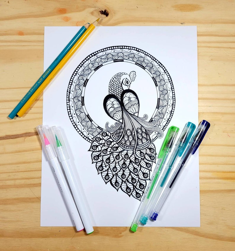 Peacock Mandala Coloring Page for Adults - Etsy