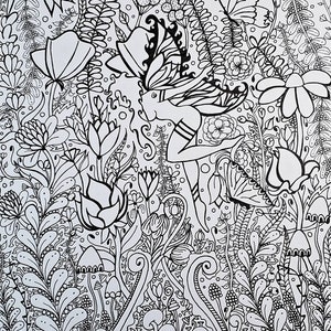 Fairy and Flowers, Printable Coloring Page, Fairy Coloring Page, Digital Download, Adult Coloring Page, Zentange Coloring image 4